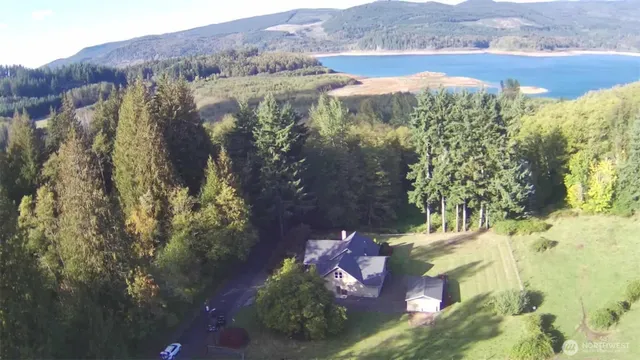 a view of a lake with a mountain