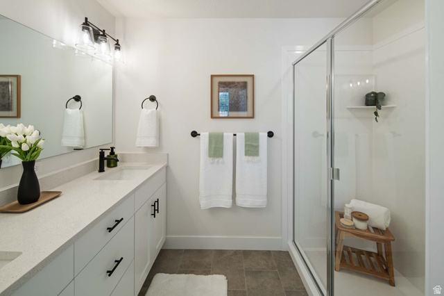 461 West 490 North Lindon, UT 84042 - Photo 13 of 18 Bathroom featuring double vanity and a shower stall