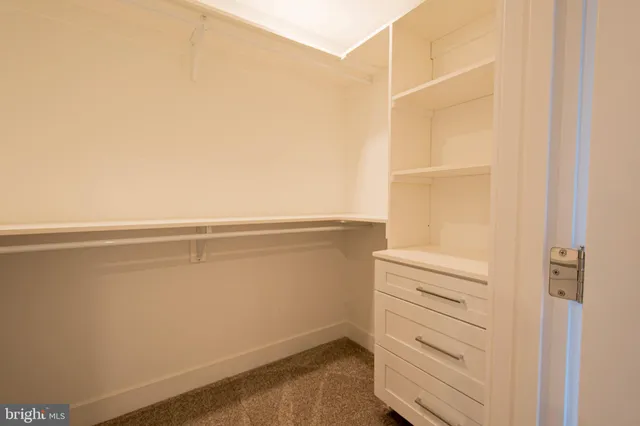 a view of walk in closet with empty racks