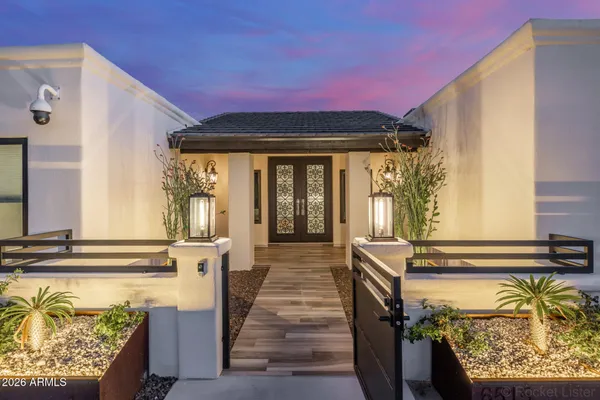 a view of a building with a door