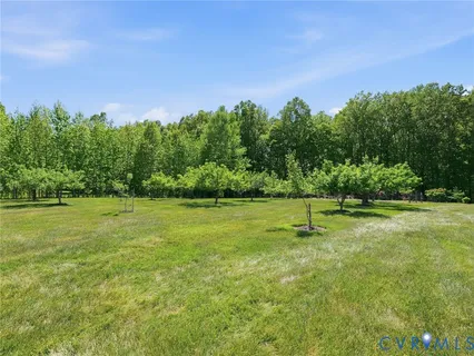 a swimming pool with trees in the background