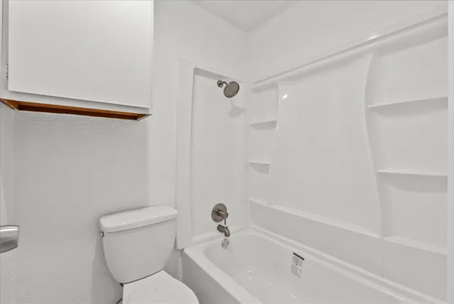 a bathroom with a toilet and a bathtub