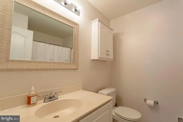 a bathroom with a sink a toilet and mirror