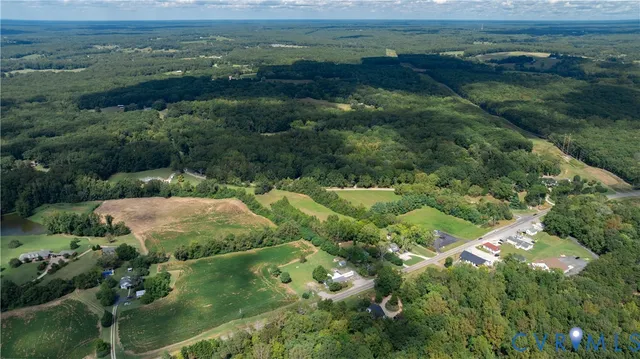 a view of a lush green forest with lots of trees
