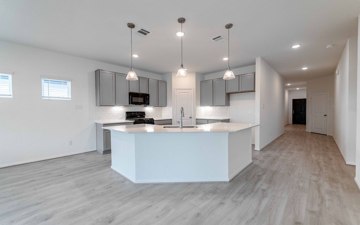 290 Yosemite Drive Kyle, TX 78640 - Photo 3 of 14 a large kitchen with stainless steel appliances kitchen island a large island in the center