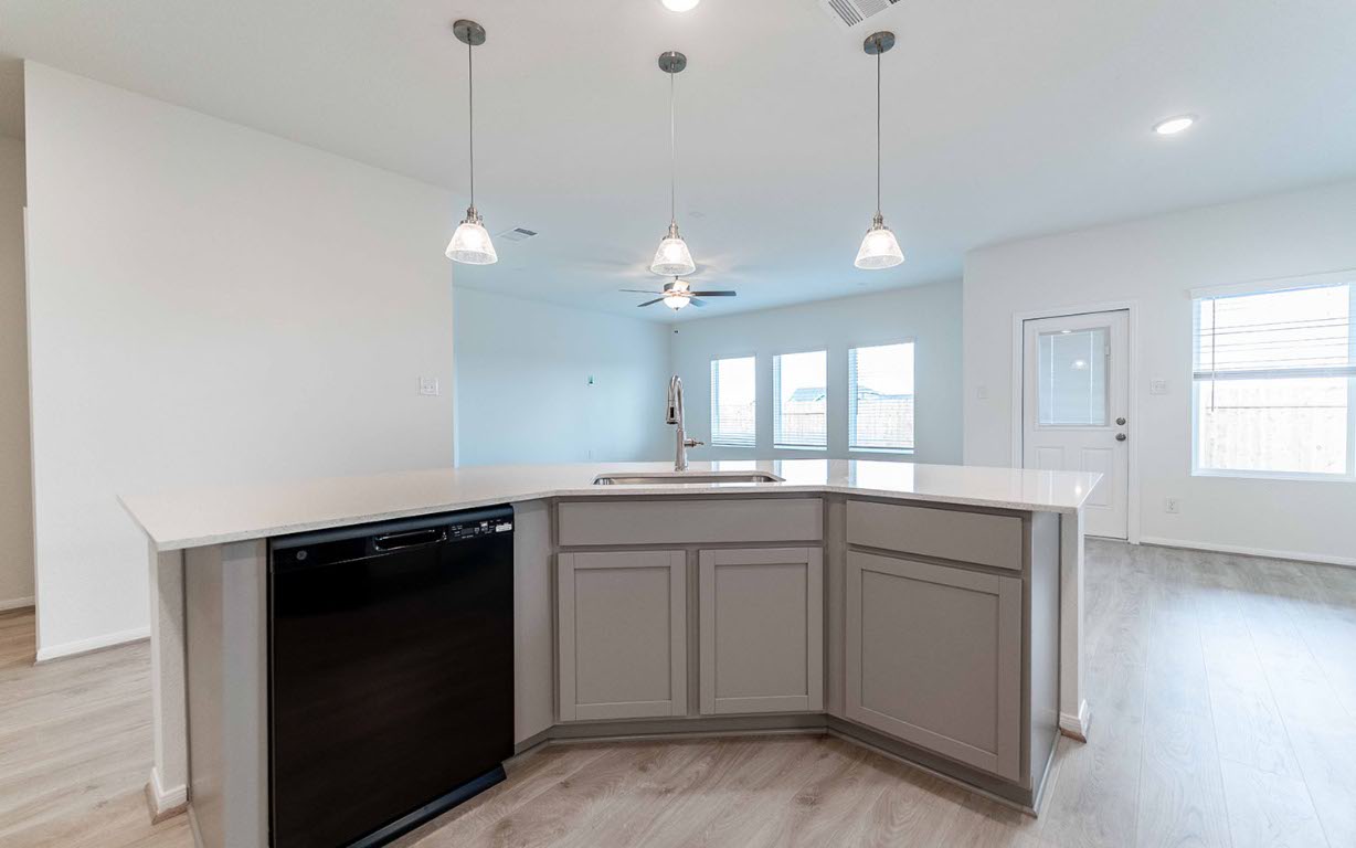 290 Yosemite Drive Kyle, TX 78640 - Photo 6 of 14 a kitchen with a sink and dishwasher with white cabinets