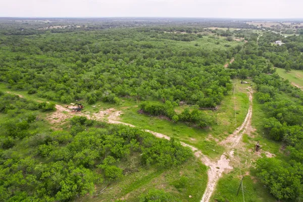 a view of a green field with lots of bushes