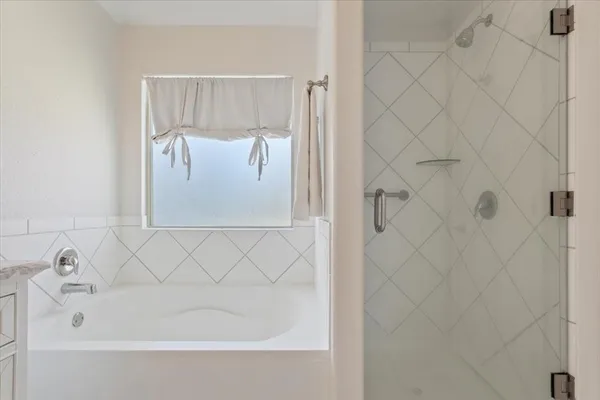 a bathroom with a bathtub