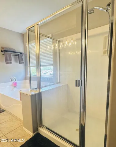 a bathroom with a bathtub and a shower