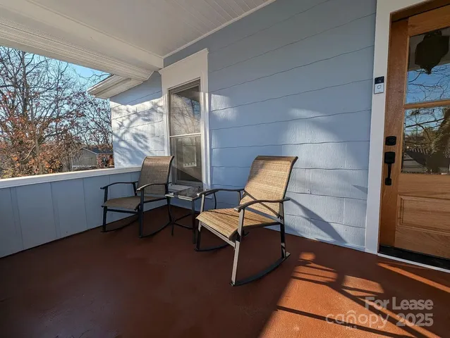 a building outdoor space with seating area