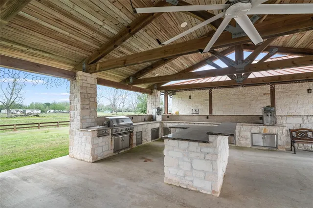 a kitchen with lots of counter top space