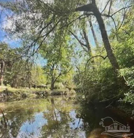 a view of a yard with wooden fence