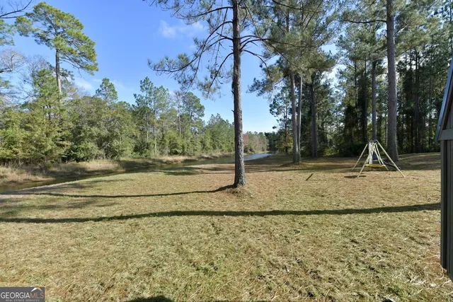 a view of a yard with a slide