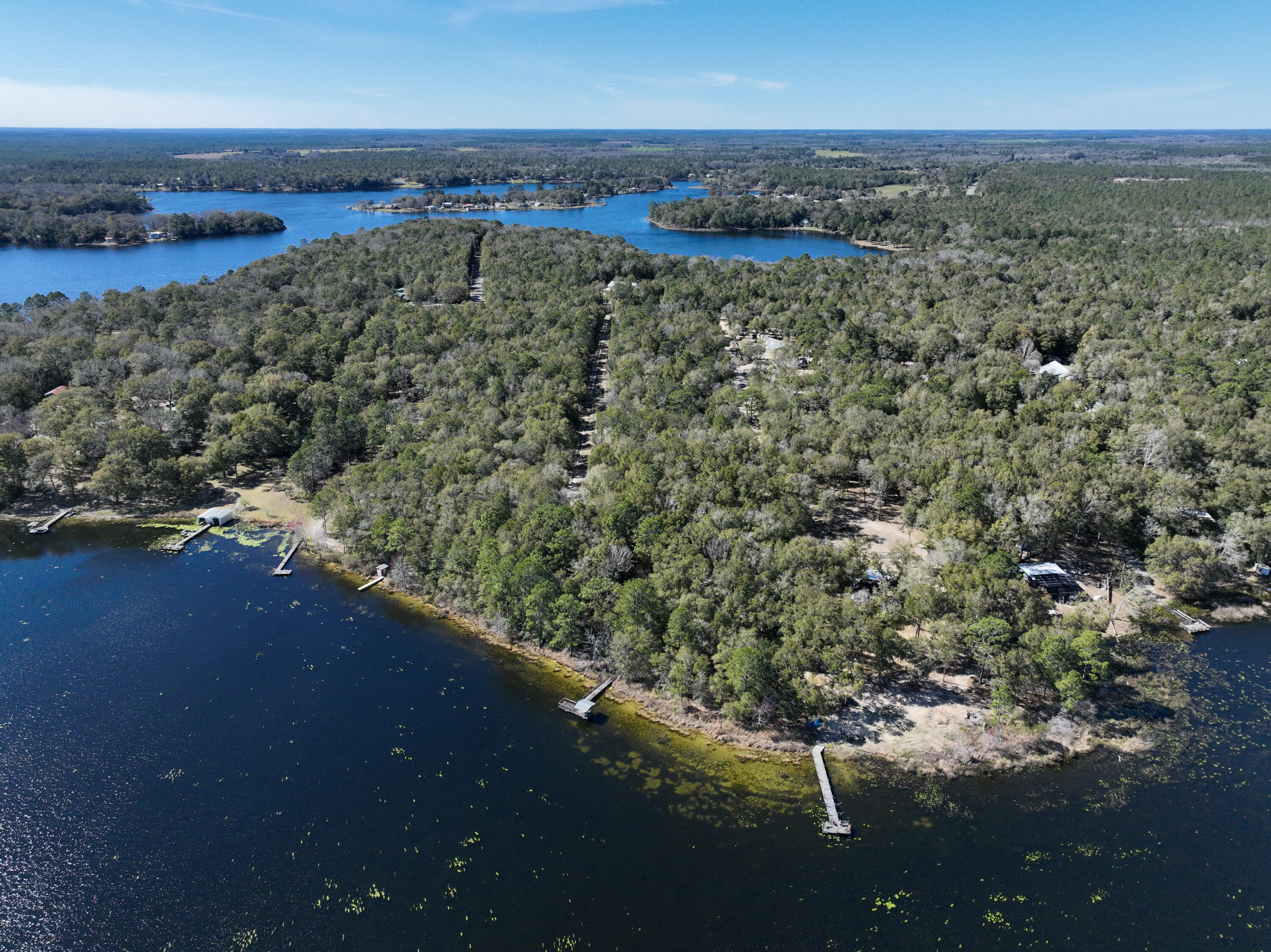299 Holley King Road DeFuniak Springs, FL 32433 - Photo 1 of 40 a view of a lake with beach and city view