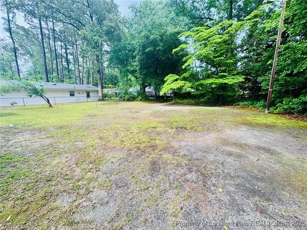 a view of backyard with outdoor seating and green space