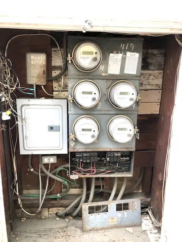 a view of a room with many windows