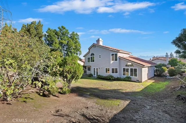a view of a yard with plants and trees