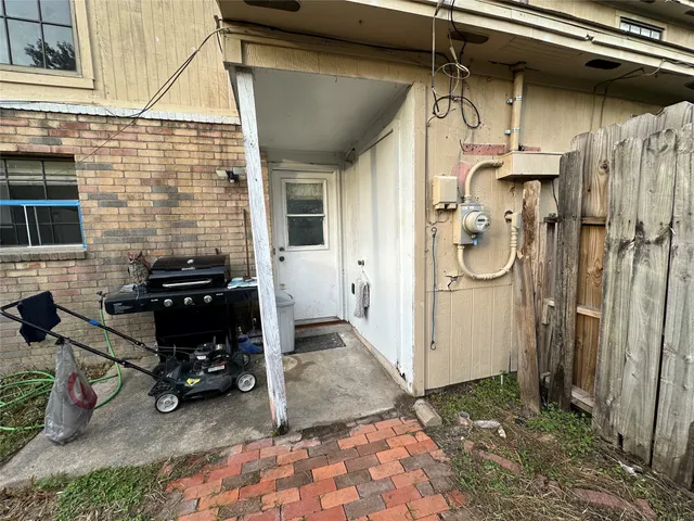 a view of a porch with a door