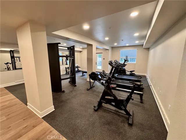 a room with gym equipment