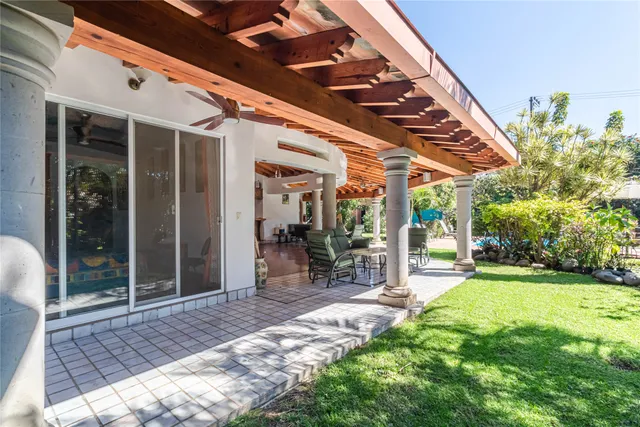 a view of a porch with a patio