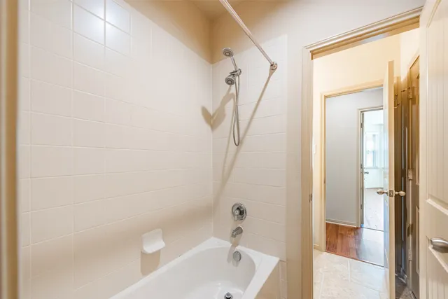 a bathroom with a bathtub