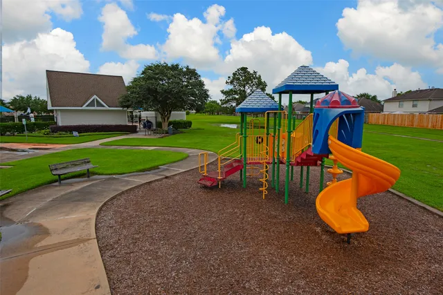 a view of a park with slide