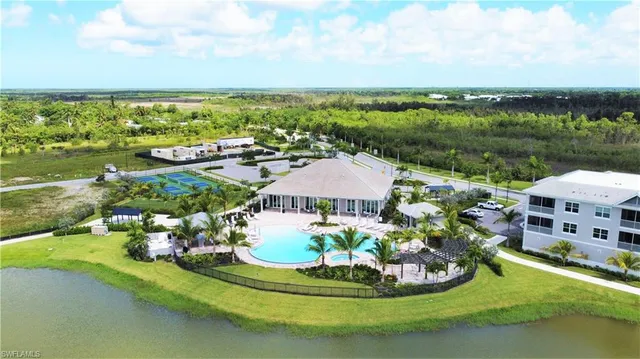 a view of a lake with a big yard