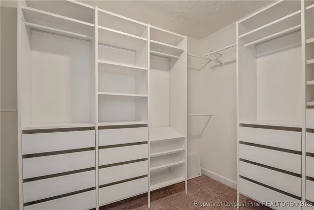 a view of walk in closet with empty racks