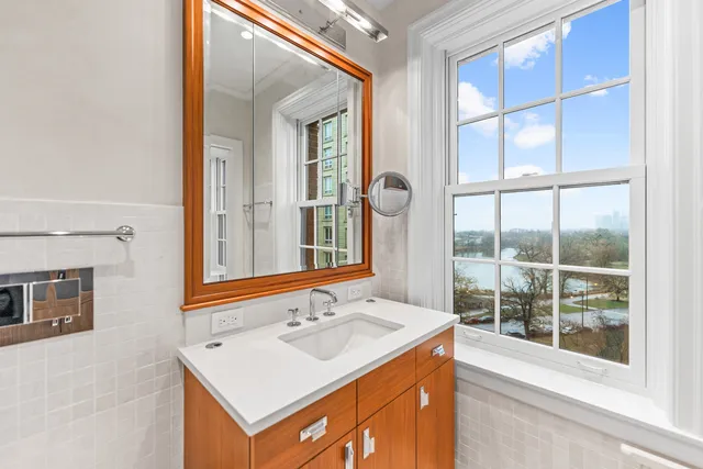 a view of gallery with wooden floor