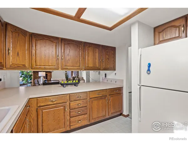 a kitchen with a refrigerator a sink and cabinets