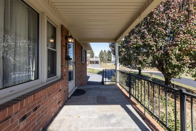 a view of a backyard with a garden and trees
