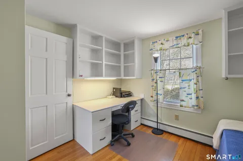 a room with a workspace