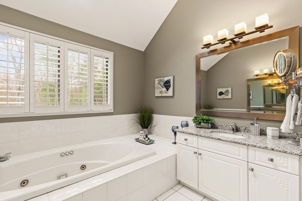 7 Wadsworth Way Sharon, MA 02067 - Photo 29 of 42 a bathroom with a tub a sink and mirror
