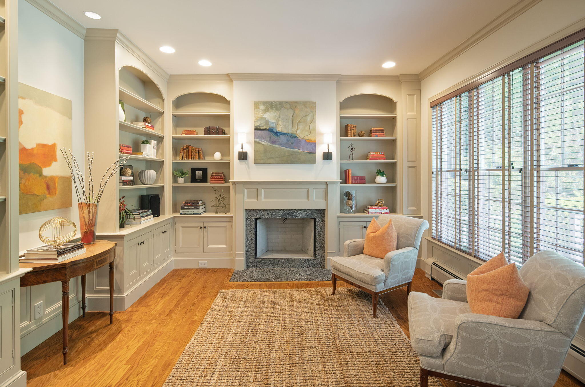 17 Wilson Ridge Road Darien, CT 06820 - Photo 20 of 37 a living room with furniture fireplace and flat screen tv