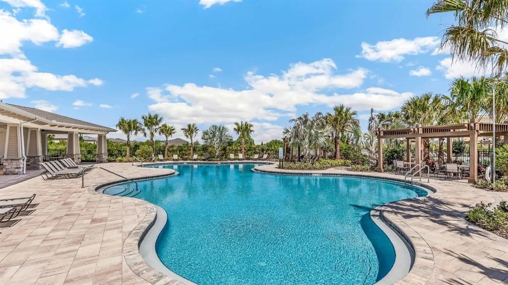 2476 Riversong Ldg Lane Wesley Chapel, FL 33543 - Photo 18 of 22 a view of a swimming pool with outdoor seating and plants