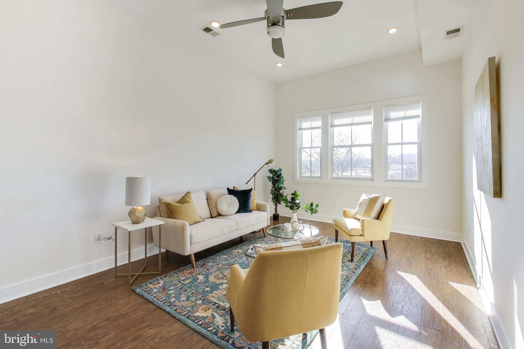 a living room with furniture and a rug