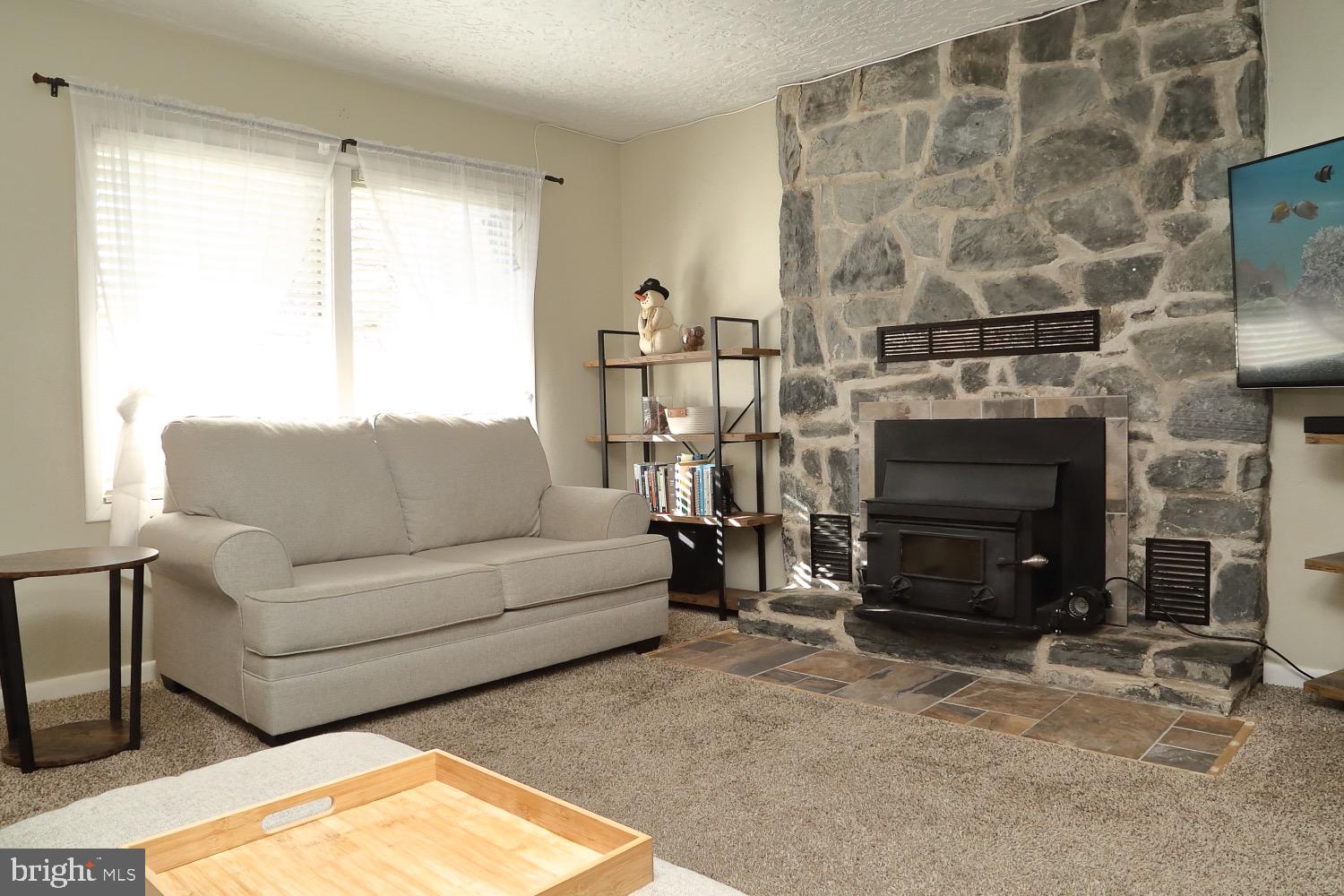 695 Academy Road York, PA 17406 - Photo 3 of 24 Stone FP front accents the toasty wood stove