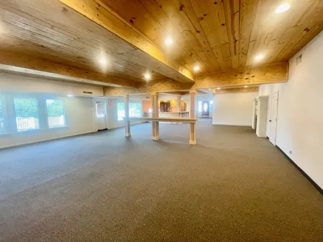 a view of a projector room with a chair