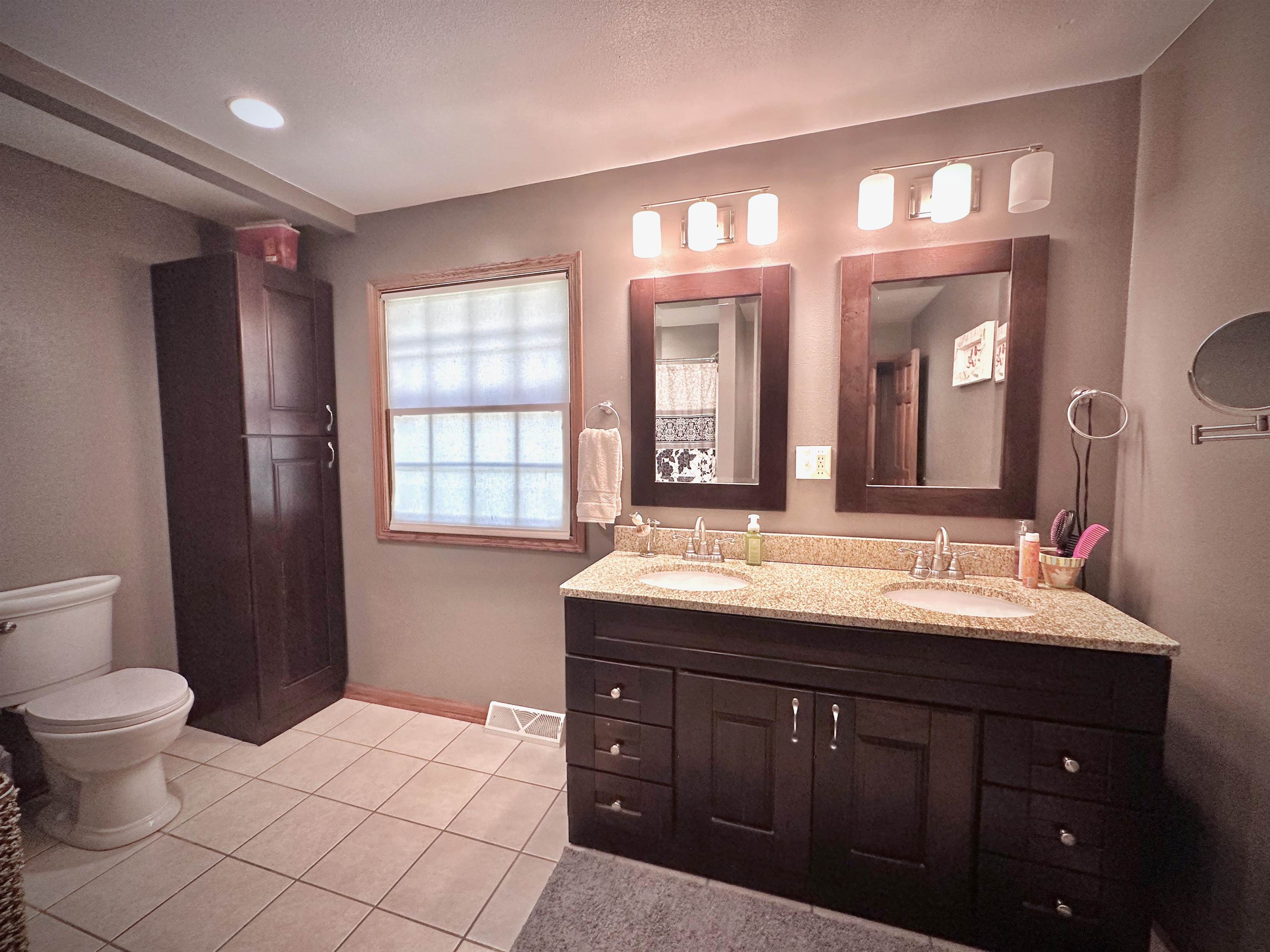 7356 Kishwaukee Road Rockford, IL 61109 - Photo 40 of 71 a bathroom with a granite countertop sink and a large mirror