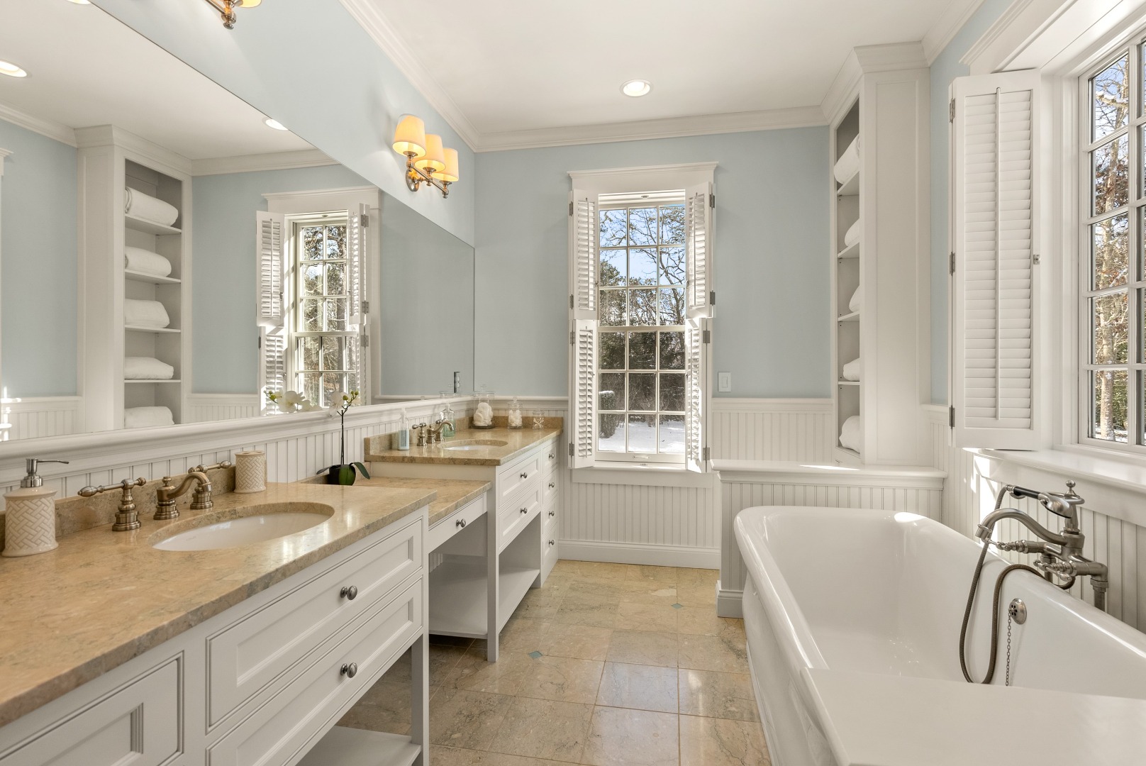 243 Katama Road Edgartown, MA 02539 - Photo 15 of 42 a bathroom with a granite countertop sink and a bathtub