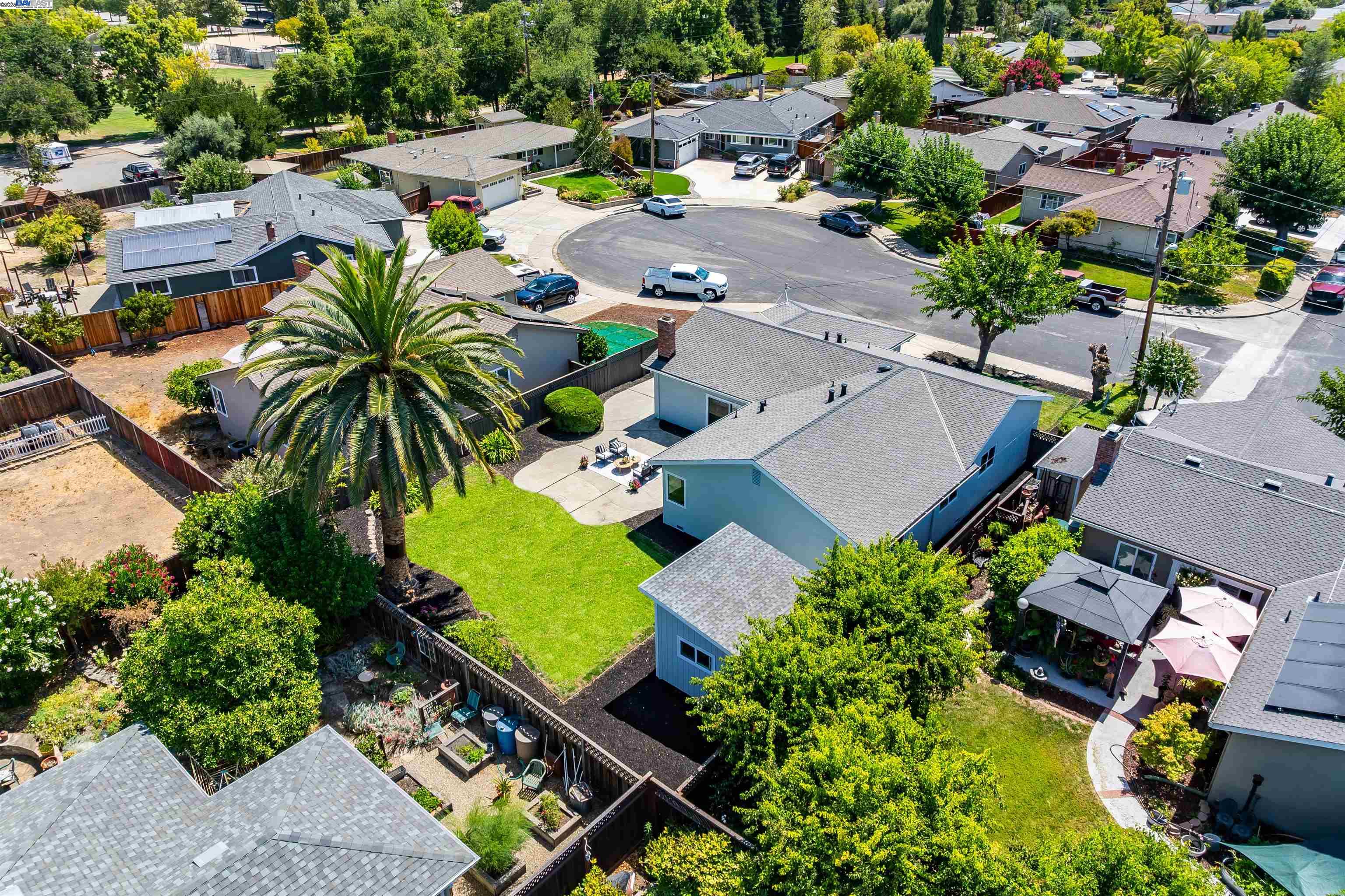 736 Adams Avenue Livermore, CA 94550 - Photo 50 of 52 an aerial view of a house with swimming pool and garden