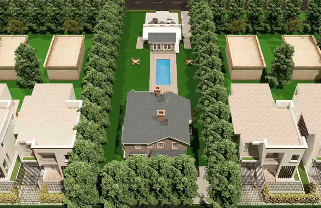 an aerial view of a house