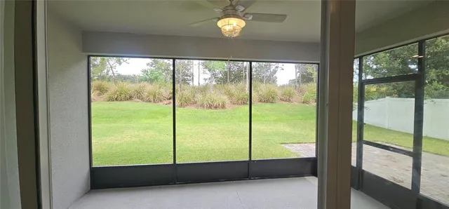 a view of a park with large trees