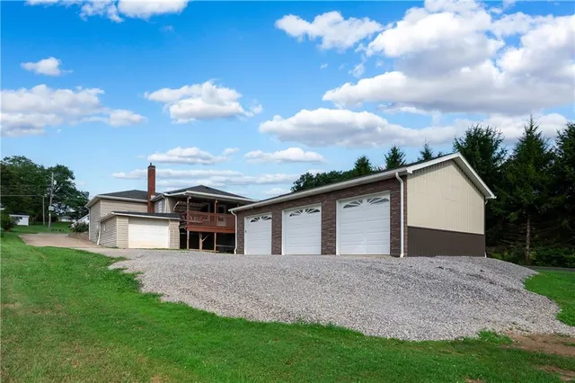 a view of a garden with a fountain