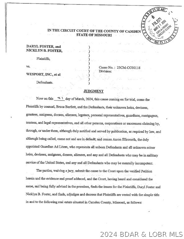 1091 Red Bud Road Osage Beach, MO 65065 - Photo 20 of 21 Quieted Title, Judgement