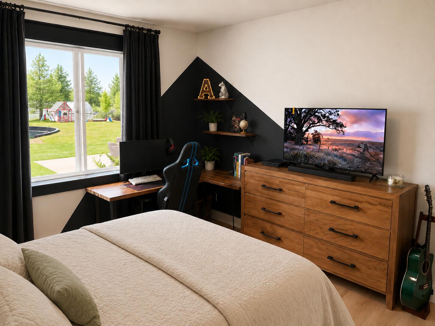 62705 Hamby Road Bend, OR 97701 - Photo 25 of 49 a bedroom with a bed and a flat tv screen on dresser