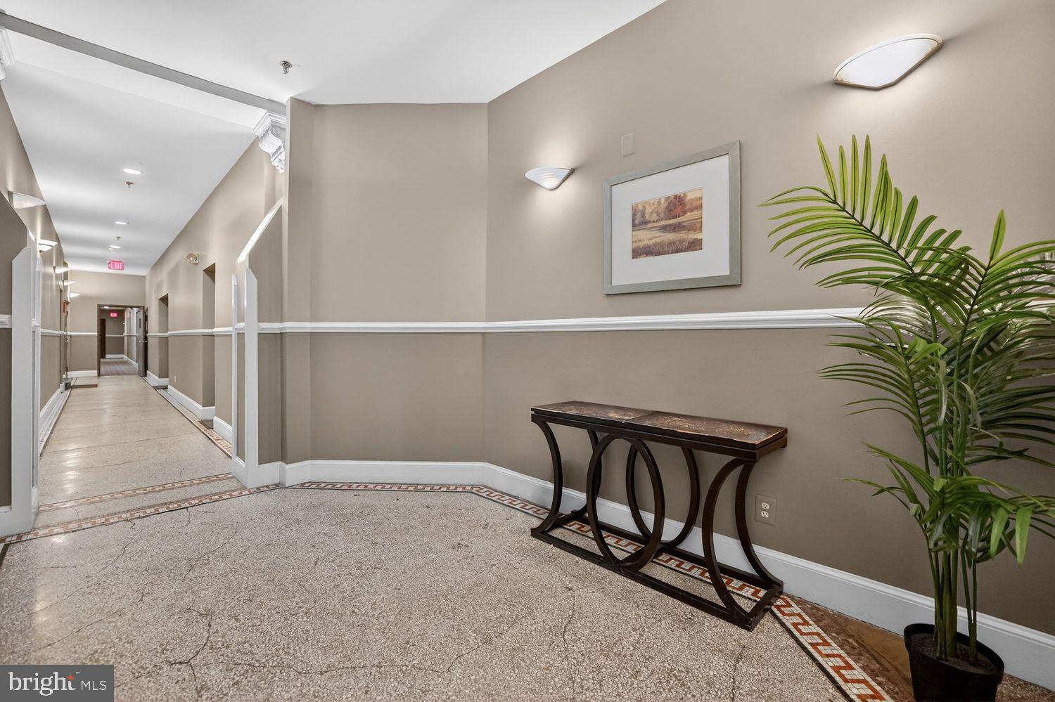 1415 Chapin Street Northwest, Unit 108 Washington, DC 20009 - Photo 9 of 12 a view of a hallway with paintings on the wall and potted plants