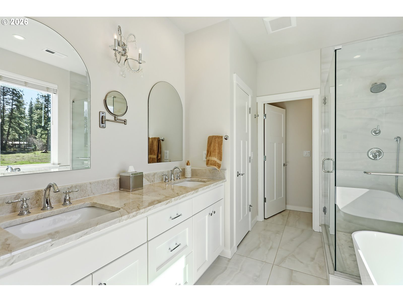 24 Bacon Creek Road Glenwood, WA 98619 - Photo 27 of 48 a en suite bathroom with a granite countertop sink mirror and shower