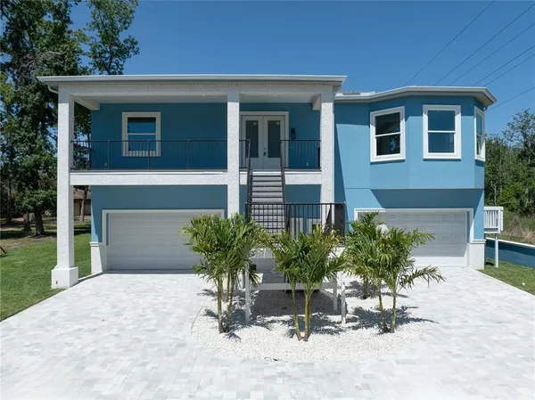 a couple of potted plants in front of a house
