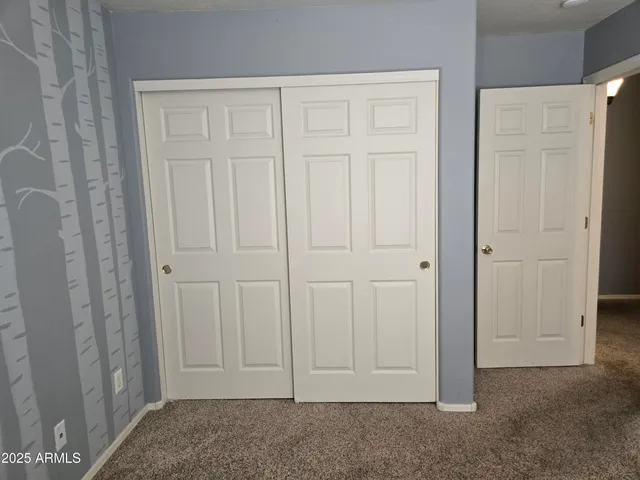 an empty room with closet area